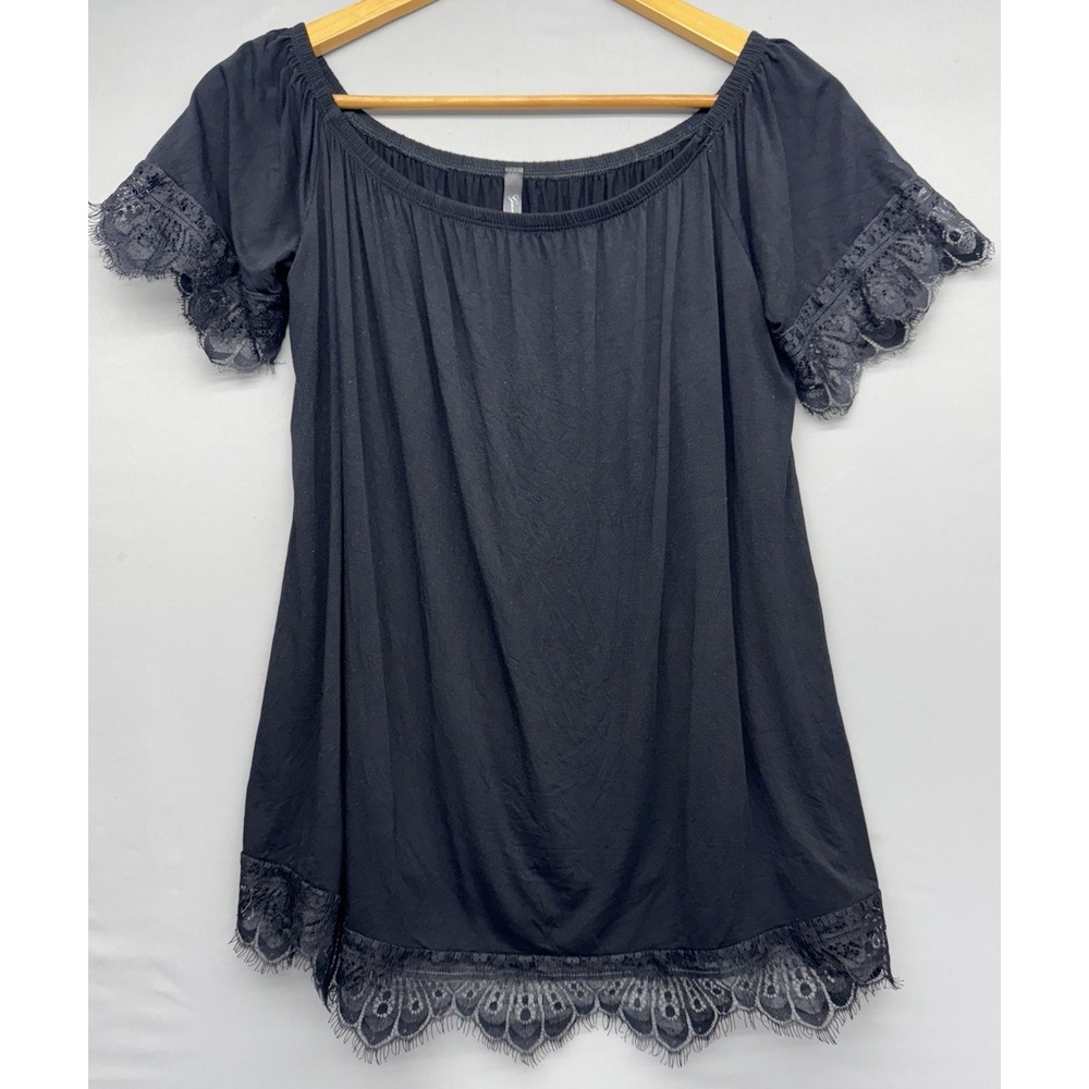Garment House Ladies Blouse Lace Trim Medium Black Whimsigoth Babydoll